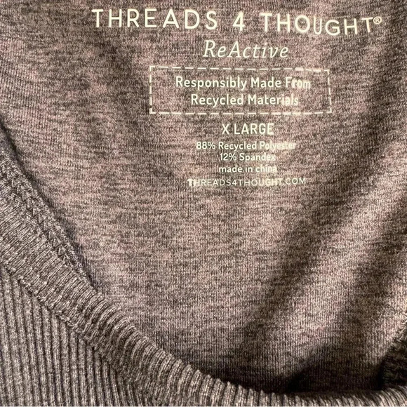 Threads 4 Thought Grey Sports Bra Top Tee XL ReActive Ribbed NWT Activewear - Picture 12 of 12